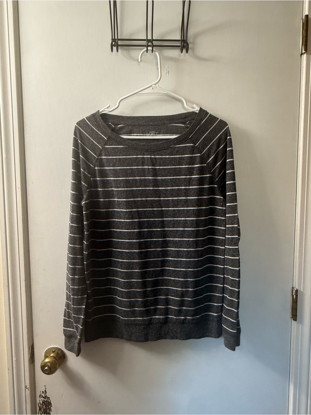 LOFT - Woman’s Gray Striped Crewneck Sweater